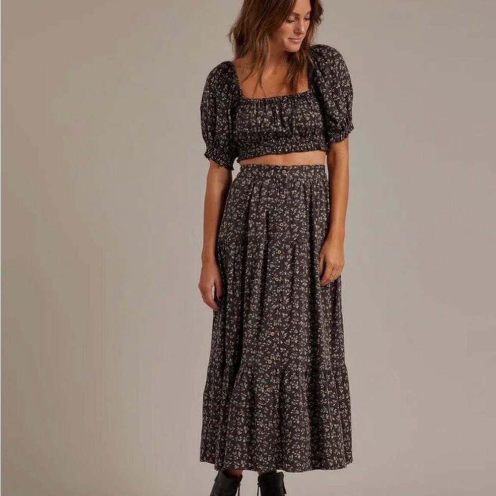Rylee + Cru Black Floral Skirt Set